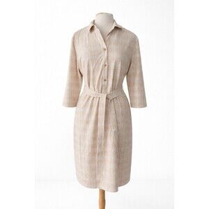 J. McLaughlin Calla Shirt Dress Tan Catalina Cloth, Size 14, 3/4 Sleeves